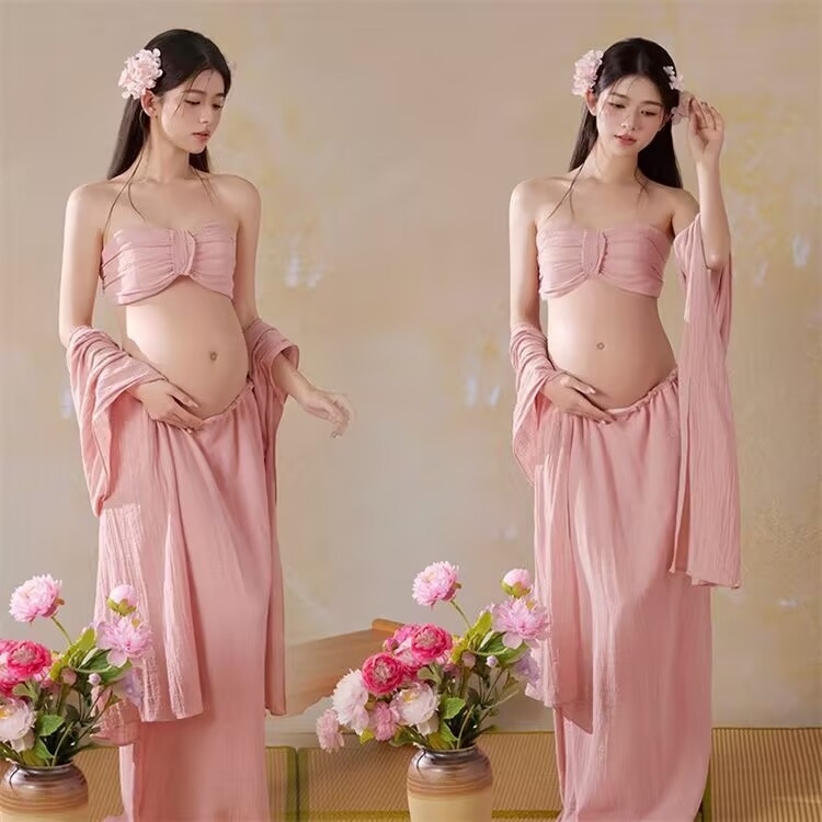 Σετ ρούχων για φωτογράφηση εγκυμοσύνης, chiffon, με τεχνική tie-dye, μακριά φούστα, 2025 καλοκαίρι