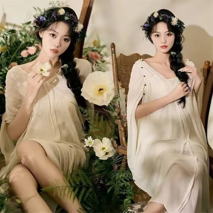 Σετ ρούχων για φωτογράφηση εγκυμοσύνης, chiffon, με τεχνική tie-dye, μακριά φούστα, 2025 καλοκαίρι