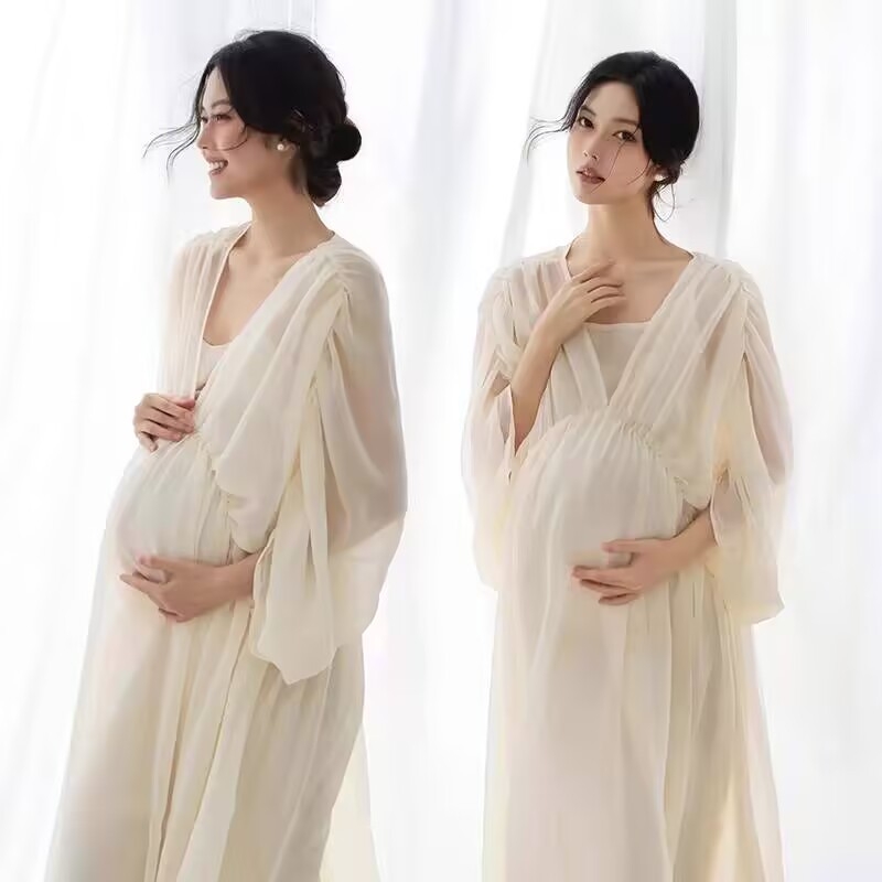 Σετ ρούχων για φωτογράφηση εγκυμοσύνης, chiffon, με τεχνική tie-dye, μακριά φούστα, 2025 καλοκαίρι