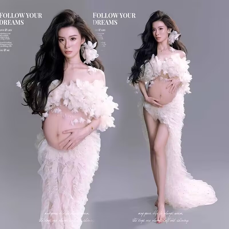 Σετ ρούχων για φωτογράφηση εγκυμοσύνης, chiffon, με τεχνική tie-dye, μακριά φούστα, 2025 καλοκαίρι