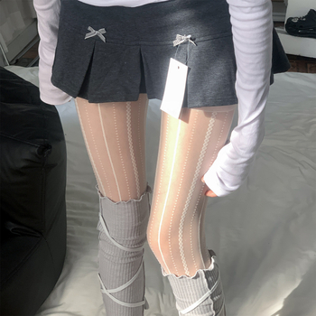 Csíkos mintázatú harisnyanadrág, 15D, Core-spun Silk (80–90% poliészter), lélegző, nedvességelvezető, formázó, minden évszakra