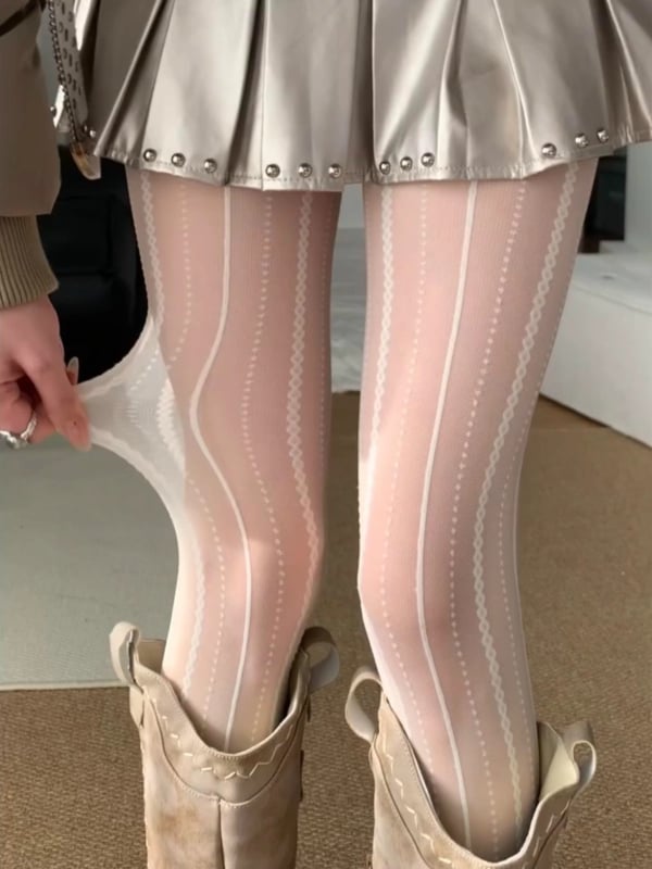 Csíkos mintázatú harisnyanadrág, 15D, Core-spun Silk (80–90% poliészter), lélegző, nedvességelvezető, formázó, minden évszakra