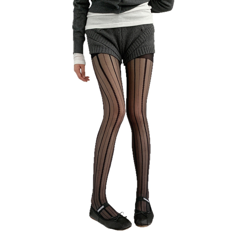 Csíkos mintázatú harisnyanadrág, 15D, Core-spun Silk (80–90% poliészter), lélegző, nedvességelvezető, formázó, minden évszakra