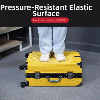 Cestovný kufor z hliníkovej zliatiny s zapínaním na zips, univerzálne kolieska, zámok s visacím zámkom, predné otvorenie s držiakom na pohár