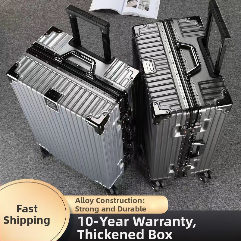 Cestovný kufor z hliníkovej zliatiny s zapínaním na zips, univerzálne kolieska, zámok s visacím zámkom, predné otvorenie s držiakom na pohár