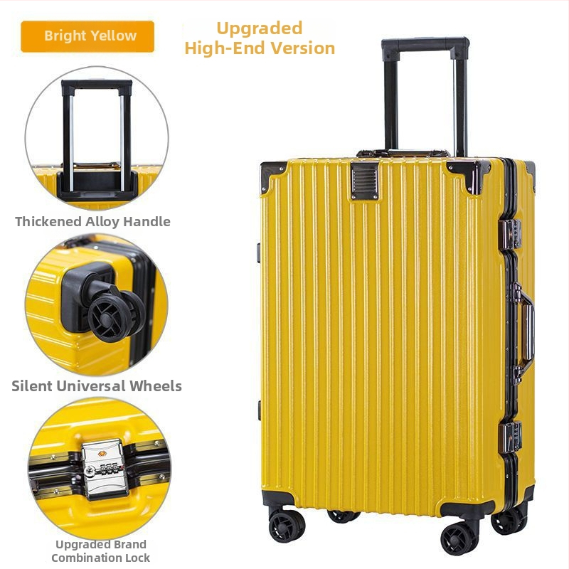 Cestovný kufor z hliníkovej zliatiny s zapínaním na zips, univerzálne kolieska, zámok s visacím zámkom, predné otvorenie s držiakom na pohár