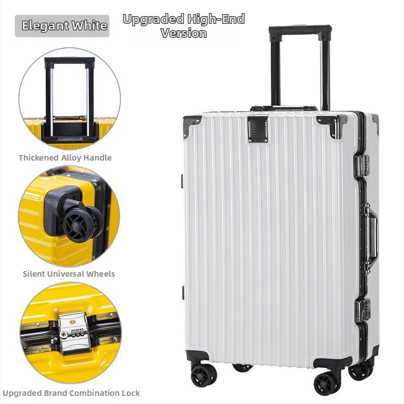 Cestovný kufor z hliníkovej zliatiny s zapínaním na zips, univerzálne kolieska, zámok s visacím zámkom, predné otvorenie s držiakom na pohár