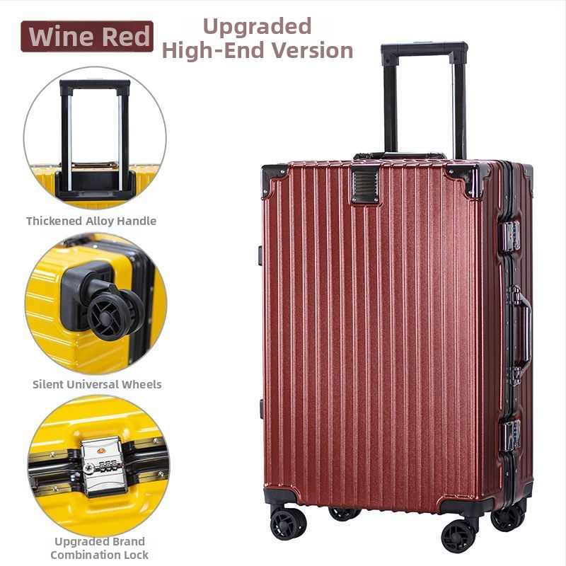 Cestovný kufor z hliníkovej zliatiny s zapínaním na zips, univerzálne kolieska, zámok s visacím zámkom, predné otvorenie s držiakom na pohár