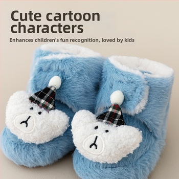 Baba beltéri cipő Velcro zárással, vászon felsőrész, vastag velúr bélés, csúszásmentes talp, 0–36 hónapos kor számára