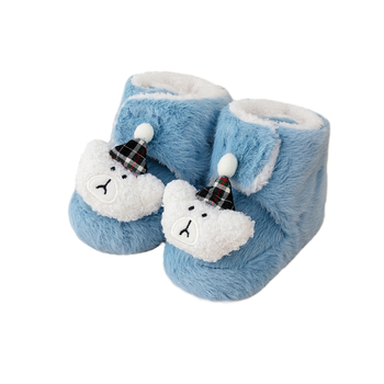 Baba beltéri cipő Velcro zárással, vászon felsőrész, vastag velúr bélés, csúszásmentes talp, 0–36 hónapos kor számára