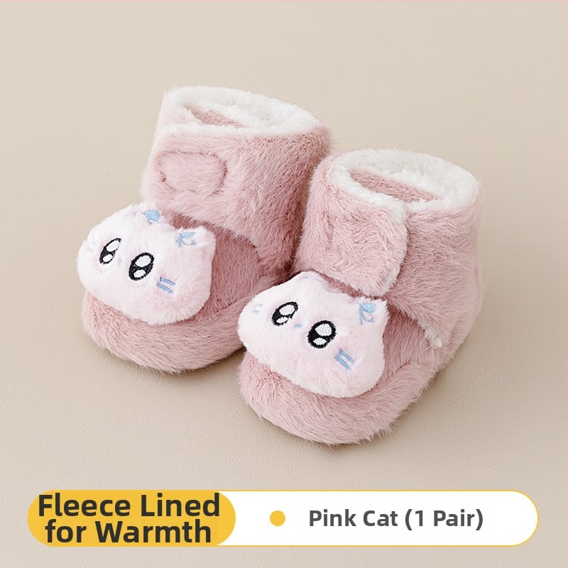 Baba beltéri cipő Velcro zárással, vászon felsőrész, vastag velúr bélés, csúszásmentes talp, 0–36 hónapos kor számára