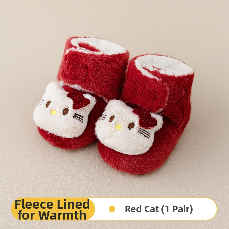 Baba beltéri cipő Velcro zárással, vászon felsőrész, vastag velúr bélés, csúszásmentes talp, 0–36 hónapos kor számára