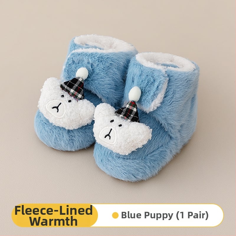 Baba beltéri cipő Velcro zárással, vászon felsőrész, vastag velúr bélés, csúszásmentes talp, 0–36 hónapos kor számára