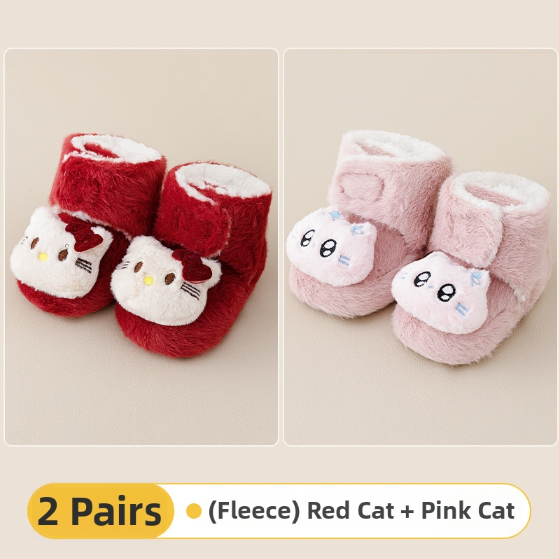 Baba beltéri cipő Velcro zárással, vászon felsőrész, vastag velúr bélés, csúszásmentes talp, 0–36 hónapos kor számára