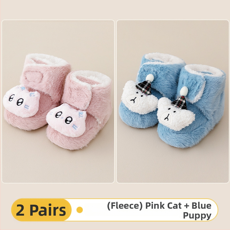 Baba beltéri cipő Velcro zárással, vászon felsőrész, vastag velúr bélés, csúszásmentes talp, 0–36 hónapos kor számára