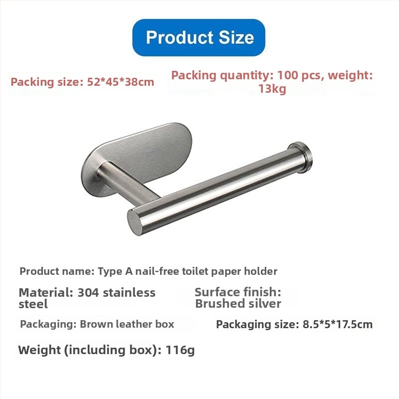 Suport pentru hârtie de bucătărie și toaletă din oțel inox, montaj fără găuri, finisaj spray, design oval, Bangnan