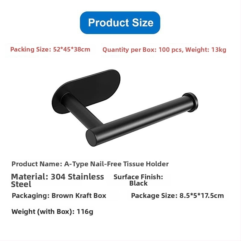 Suport pentru hârtie de bucătărie și toaletă din oțel inox, montaj fără găuri, finisaj spray, design oval, Bangnan