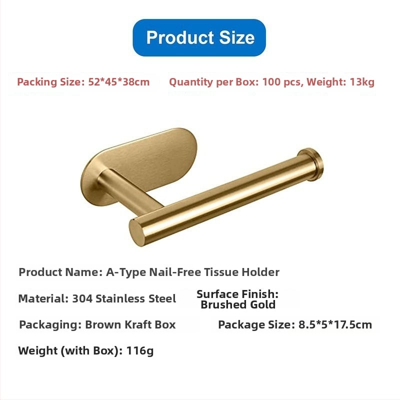 Suport pentru hârtie de bucătărie și toaletă din oțel inox, montaj fără găuri, finisaj spray, design oval, Bangnan