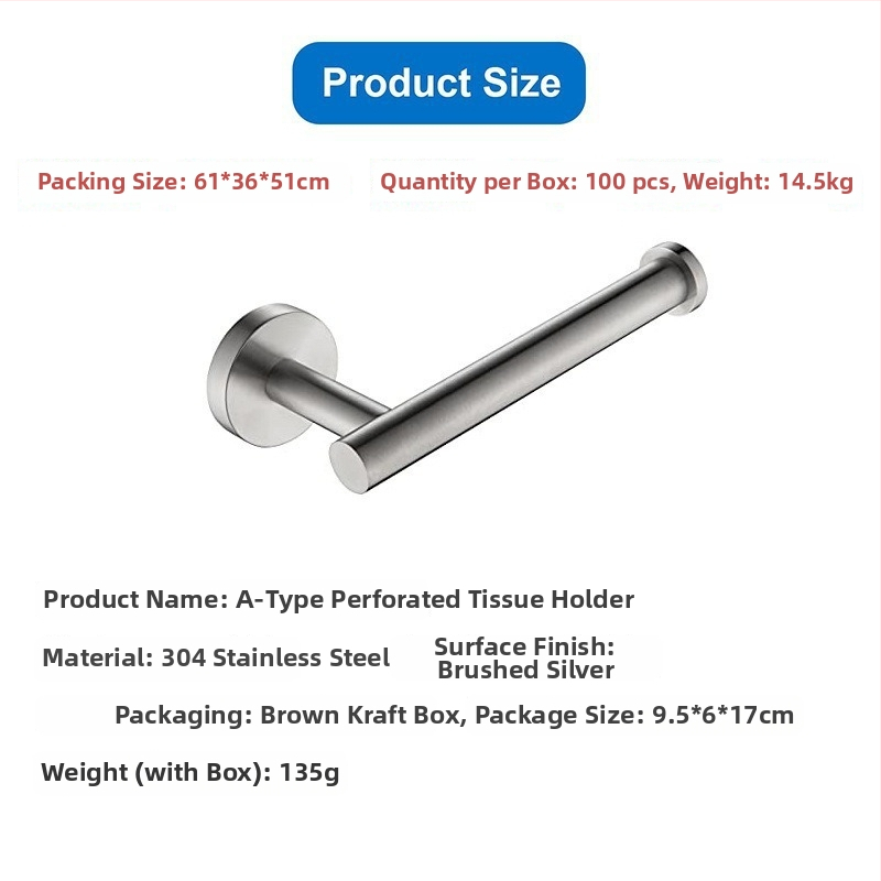 Suport pentru hârtie de bucătărie și toaletă din oțel inox, montaj fără găuri, finisaj spray, design oval, Bangnan