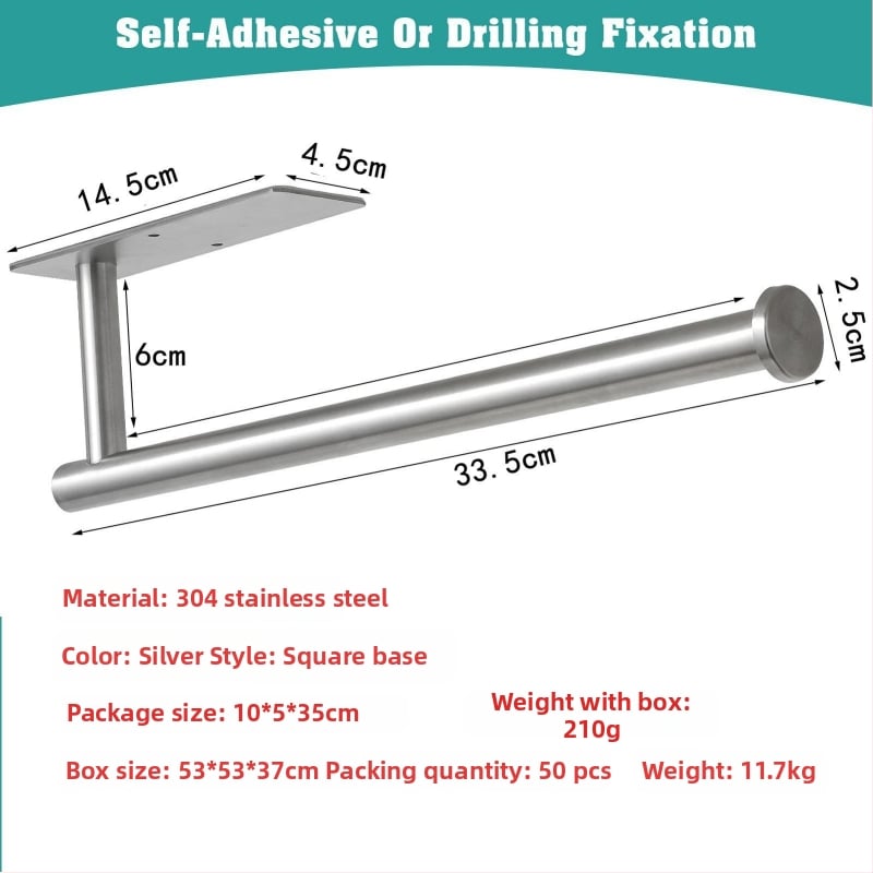Suport pentru hârtie de bucătărie și toaletă din oțel inox, montaj fără găuri, finisaj spray, design oval, Bangnan