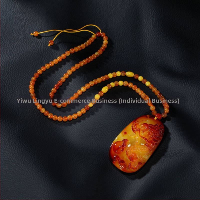 Borostyán sárkány medál a pulóverláncon, golyó lánccal, hosszú uniszex nyaklánc, csepp alakú, vintage stílus