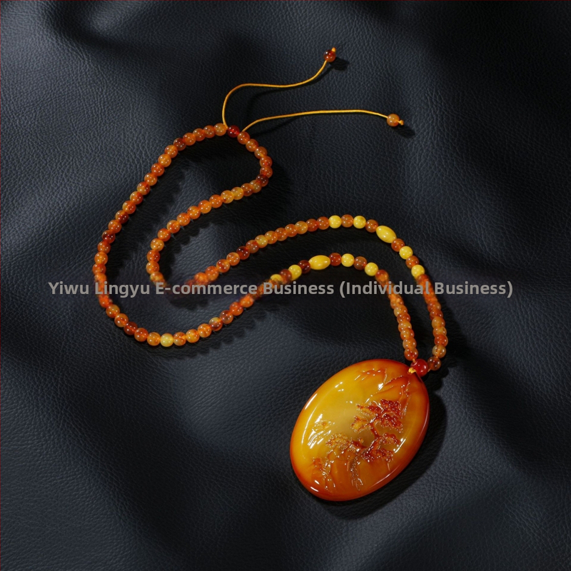 Borostyán sárkány medál a pulóverláncon, golyó lánccal, hosszú uniszex nyaklánc, csepp alakú, vintage stílus