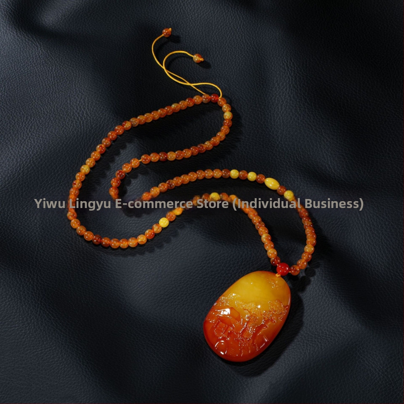 Borostyán sárkány medál a pulóverláncon, golyó lánccal, hosszú uniszex nyaklánc, csepp alakú, vintage stílus