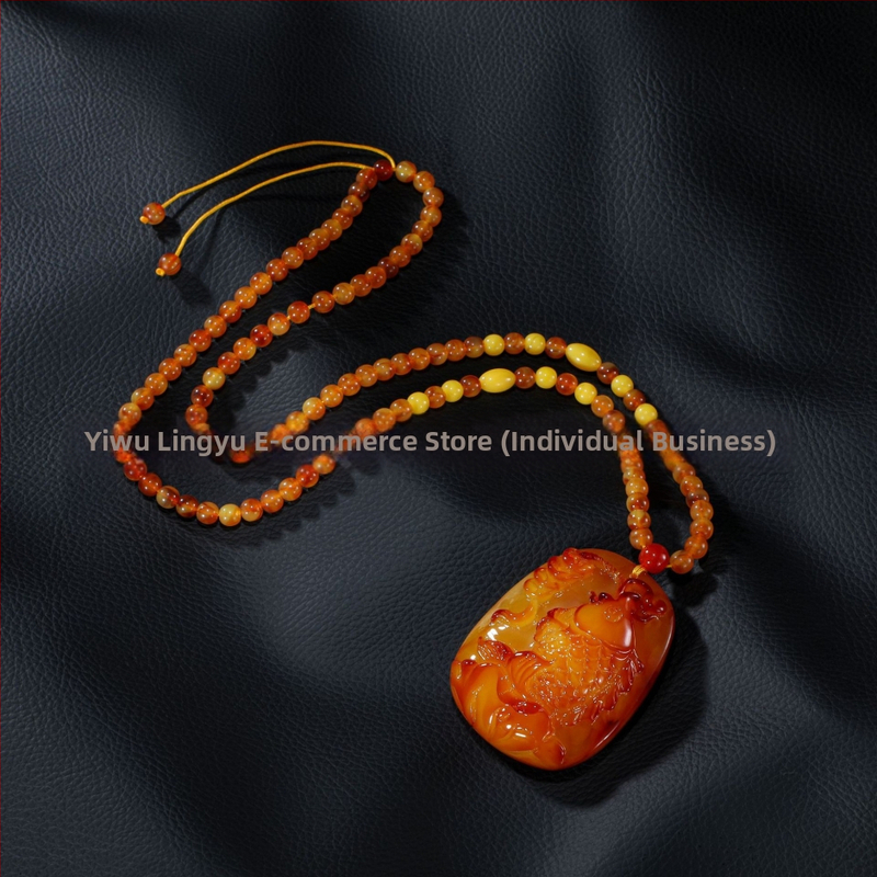 Borostyán sárkány medál a pulóverláncon, golyó lánccal, hosszú uniszex nyaklánc, csepp alakú, vintage stílus