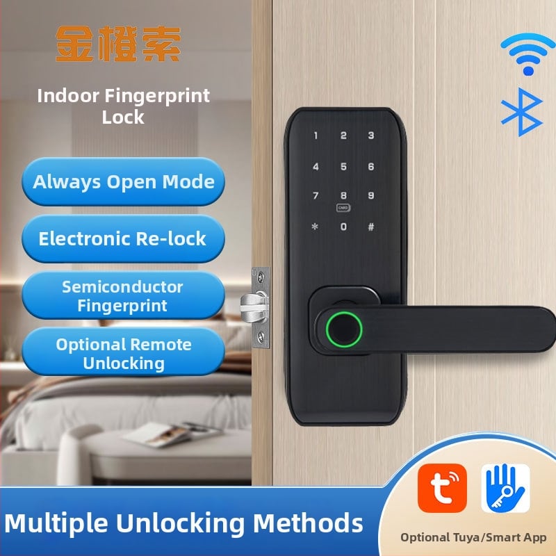 Смарт заключване с пръстов отпечатък за вътрешни дървени врати – модел M1, капацитет отпечатъци 100, време на сканиране <0.01 сек, работна температура -20°C до 60°C, живот 500000 цикъла