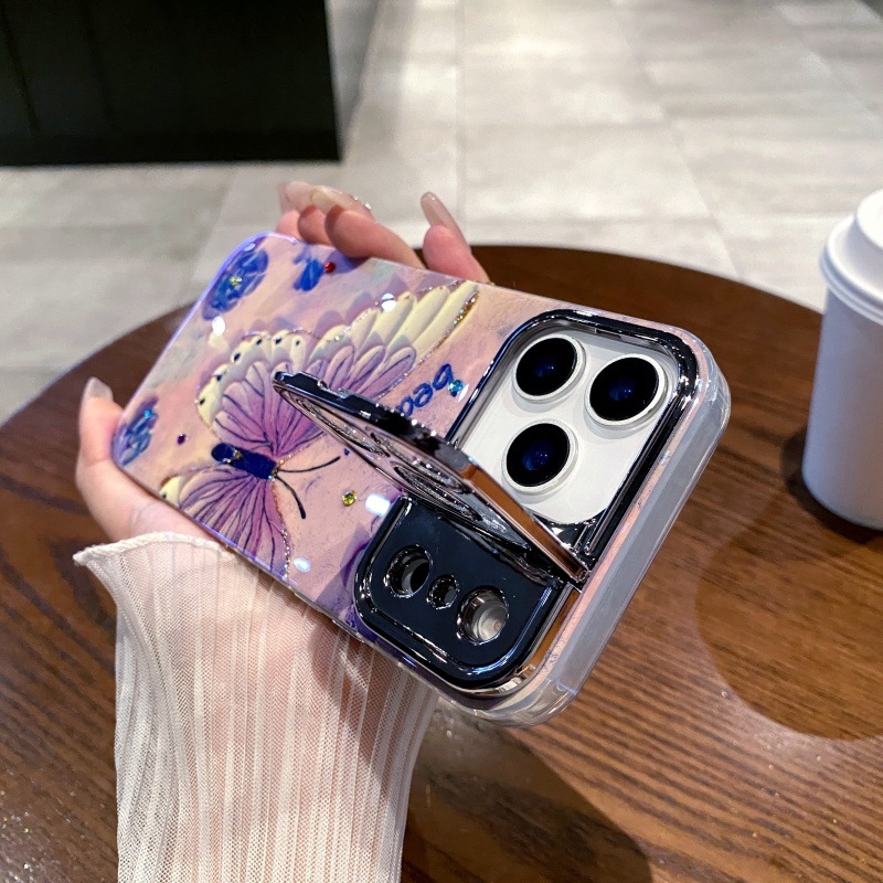 Kryt na telefón s rhinestones v olejomalbovom motíve s kvetmi, pre Apple iPhone, materiál akryl+TPU, držiak objektívu, proti pádu