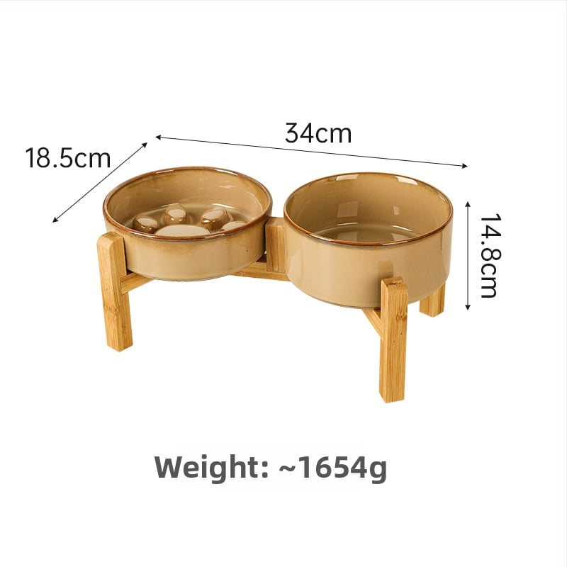 Κεραμικά μπολ κατοικίδιων για γάτες και σκύλους, ιαπωνικού στυλ, ψημένα σε καμίνι, διπλά μπολ με σύστημα αργής πρόσληψης, αντι-πνιγμού και αντι-διαρροών