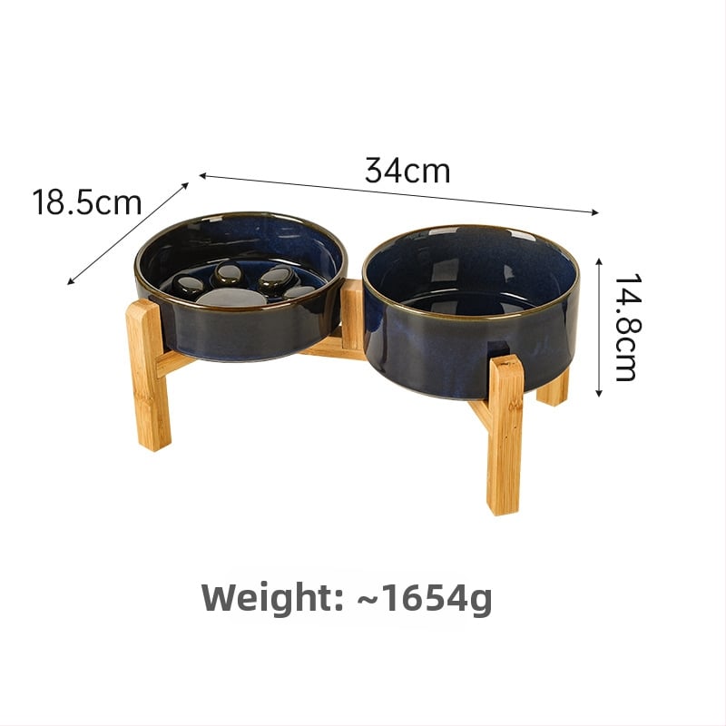 Κεραμικά μπολ κατοικίδιων για γάτες και σκύλους, ιαπωνικού στυλ, ψημένα σε καμίνι, διπλά μπολ με σύστημα αργής πρόσληψης, αντι-πνιγμού και αντι-διαρροών