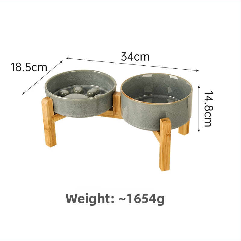Κεραμικά μπολ κατοικίδιων για γάτες και σκύλους, ιαπωνικού στυλ, ψημένα σε καμίνι, διπλά μπολ με σύστημα αργής πρόσληψης, αντι-πνιγμού και αντι-διαρροών