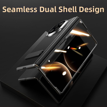 NECONO Kožené puzdro pre Huawei Mate X7 s predným a zadným krytom, pravá koža, integrovaný stojan, proti pádu, odolné proti škrabnutiam