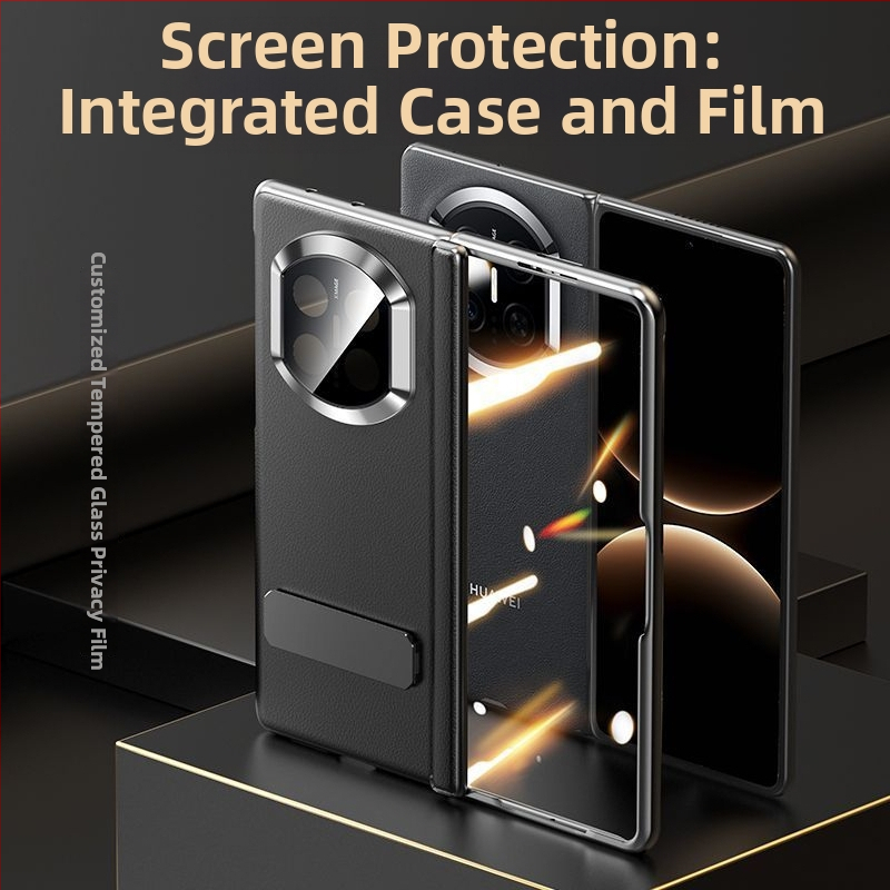 NECONO Kožené puzdro pre Huawei Mate X7 s predným a zadným krytom, pravá koža, integrovaný stojan, proti pádu, odolné proti škrabnutiam