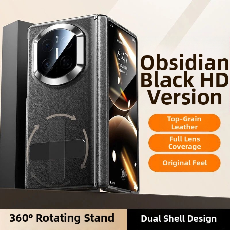 NECONO Kožené puzdro pre Huawei Mate X7 s predným a zadným krytom, pravá koža, integrovaný stojan, proti pádu, odolné proti škrabnutiam