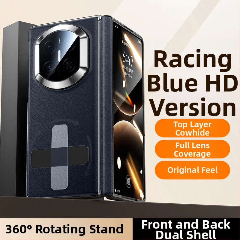 NECONO Kožené puzdro pre Huawei Mate X7 s predným a zadným krytom, pravá koža, integrovaný stojan, proti pádu, odolné proti škrabnutiam