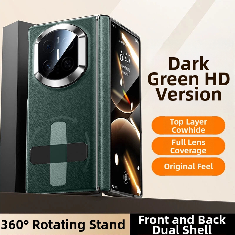 NECONO Kožené puzdro pre Huawei Mate X7 s predným a zadným krytom, pravá koža, integrovaný stojan, proti pádu, odolné proti škrabnutiam