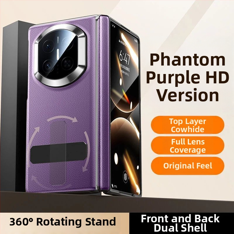 NECONO Kožené puzdro pre Huawei Mate X7 s predným a zadným krytom, pravá koža, integrovaný stojan, proti pádu, odolné proti škrabnutiam