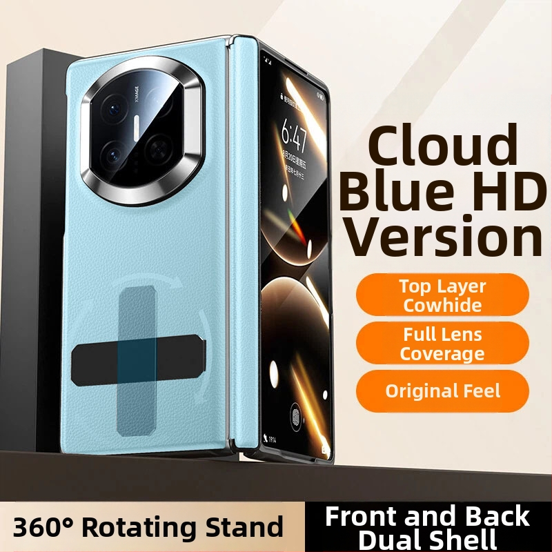 NECONO Kožené puzdro pre Huawei Mate X7 s predným a zadným krytom, pravá koža, integrovaný stojan, proti pádu, odolné proti škrabnutiam