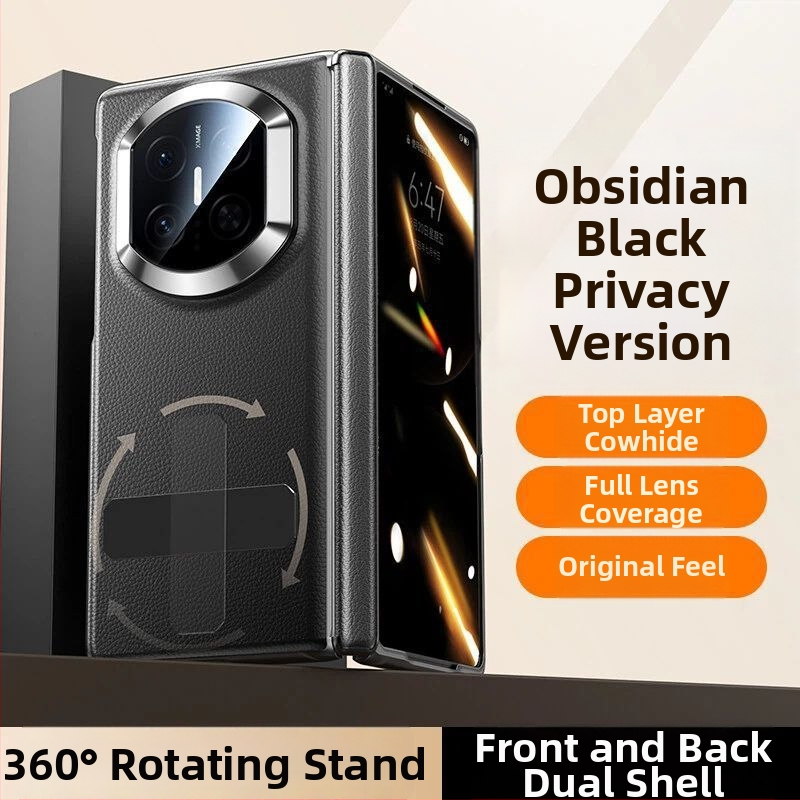 NECONO Kožené puzdro pre Huawei Mate X7 s predným a zadným krytom, pravá koža, integrovaný stojan, proti pádu, odolné proti škrabnutiam