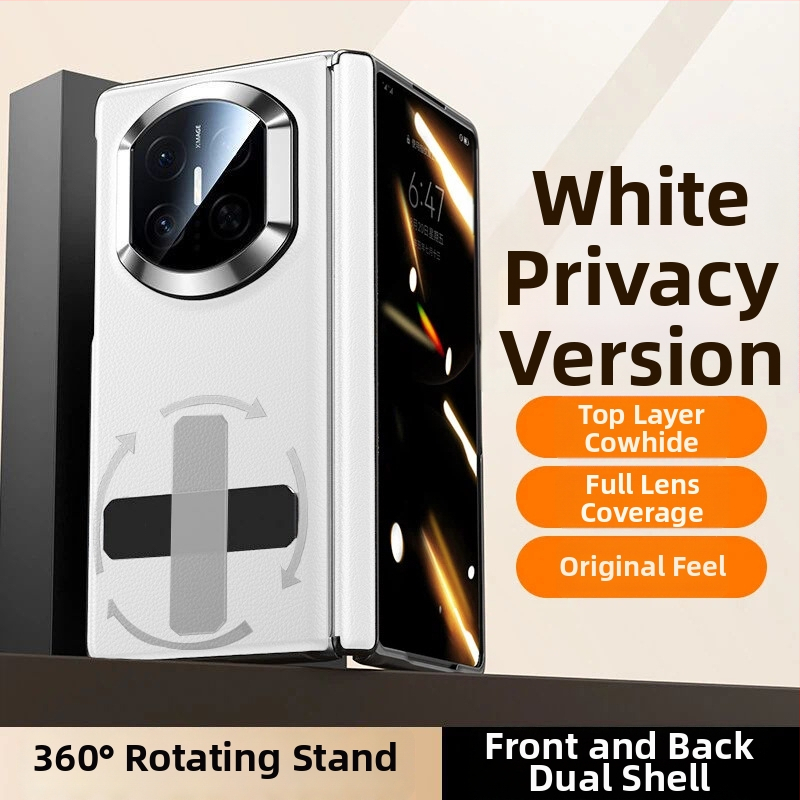 NECONO Kožené puzdro pre Huawei Mate X7 s predným a zadným krytom, pravá koža, integrovaný stojan, proti pádu, odolné proti škrabnutiam