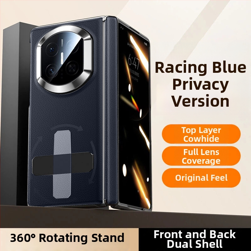 NECONO Kožené puzdro pre Huawei Mate X7 s predným a zadným krytom, pravá koža, integrovaný stojan, proti pádu, odolné proti škrabnutiam