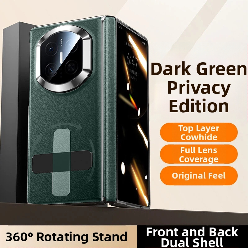 NECONO Kožené puzdro pre Huawei Mate X7 s predným a zadným krytom, pravá koža, integrovaný stojan, proti pádu, odolné proti škrabnutiam