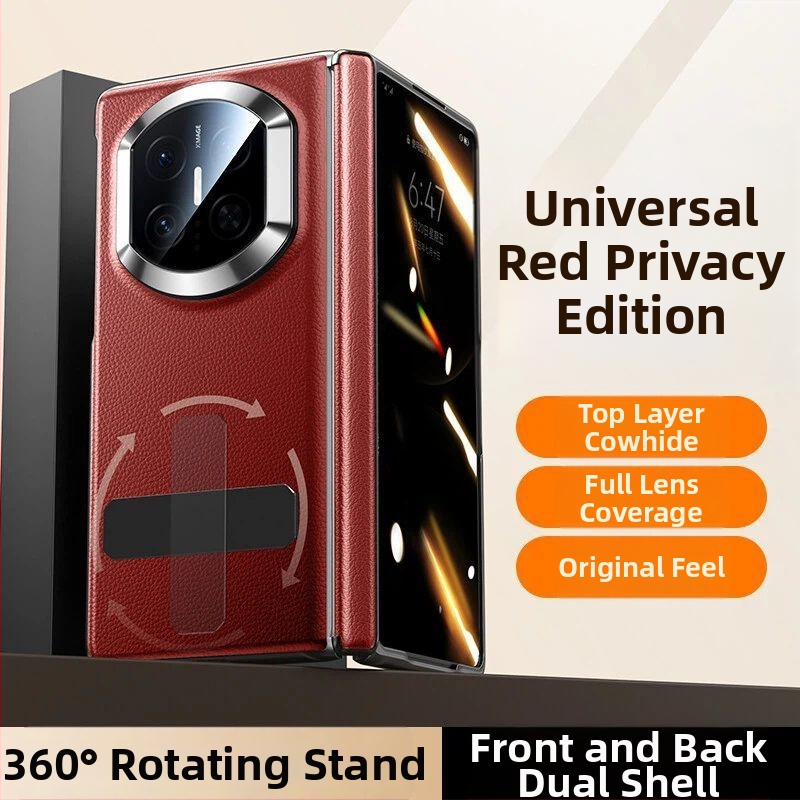 NECONO Kožené puzdro pre Huawei Mate X7 s predným a zadným krytom, pravá koža, integrovaný stojan, proti pádu, odolné proti škrabnutiam