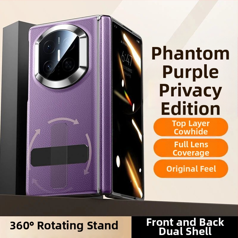 NECONO Kožené puzdro pre Huawei Mate X7 s predným a zadným krytom, pravá koža, integrovaný stojan, proti pádu, odolné proti škrabnutiam