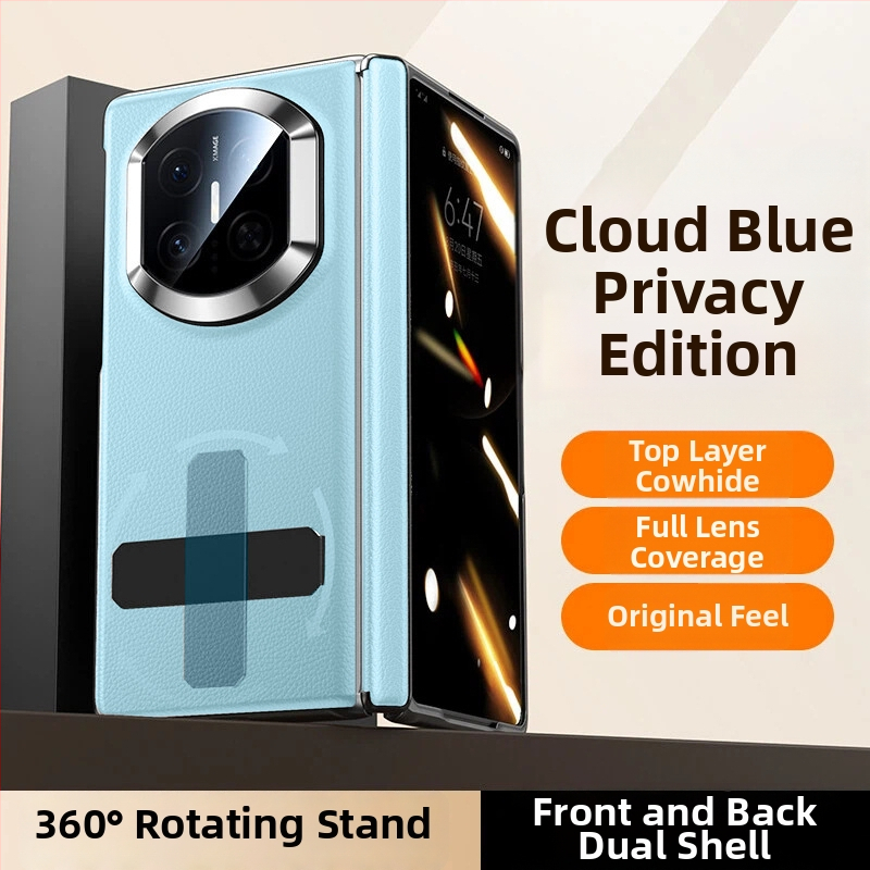 NECONO Kožené puzdro pre Huawei Mate X7 s predným a zadným krytom, pravá koža, integrovaný stojan, proti pádu, odolné proti škrabnutiam