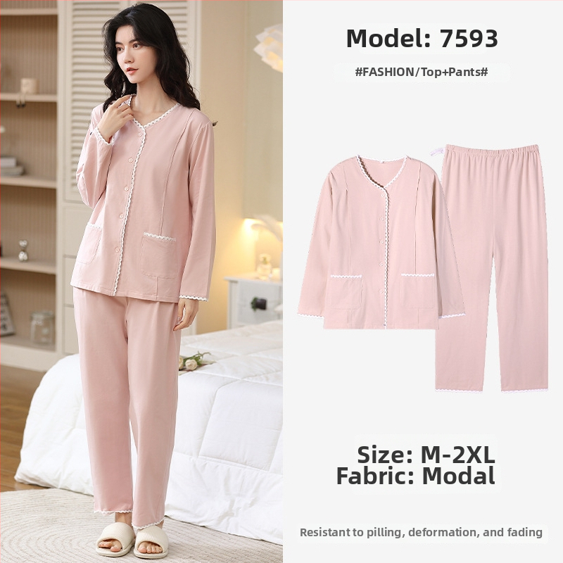 Πιτζάμες εγκύου από modal, στυλ cardigan, μακριά μανίκια, V-λαιμό, αναπνεύσιμες οικιακές πιζάμες για εγκύους