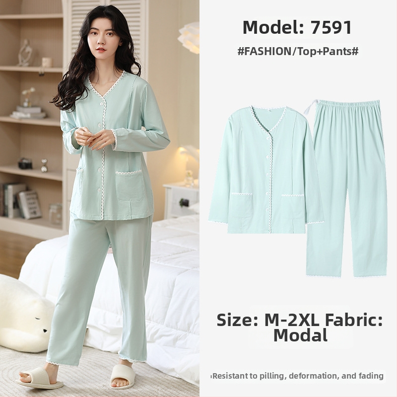 Πιτζάμες εγκύου από modal, στυλ cardigan, μακριά μανίκια, V-λαιμό, αναπνεύσιμες οικιακές πιζάμες για εγκύους