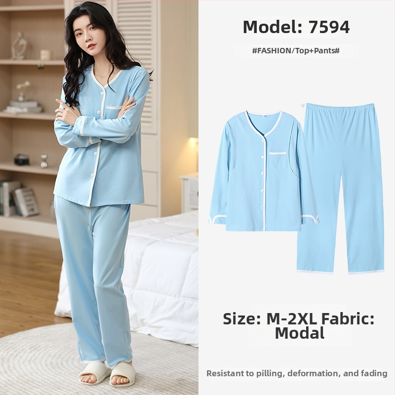Πιτζάμες εγκύου από modal, στυλ cardigan, μακριά μανίκια, V-λαιμό, αναπνεύσιμες οικιακές πιζάμες για εγκύους